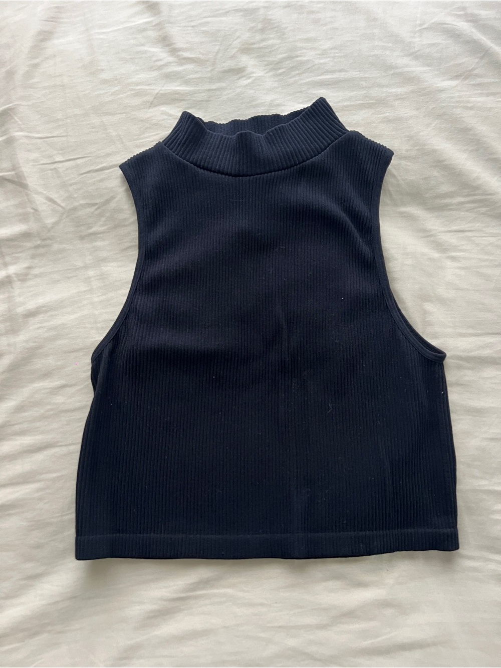 Zara Black Sleeveless Ribbed Mock Neck Tank Top